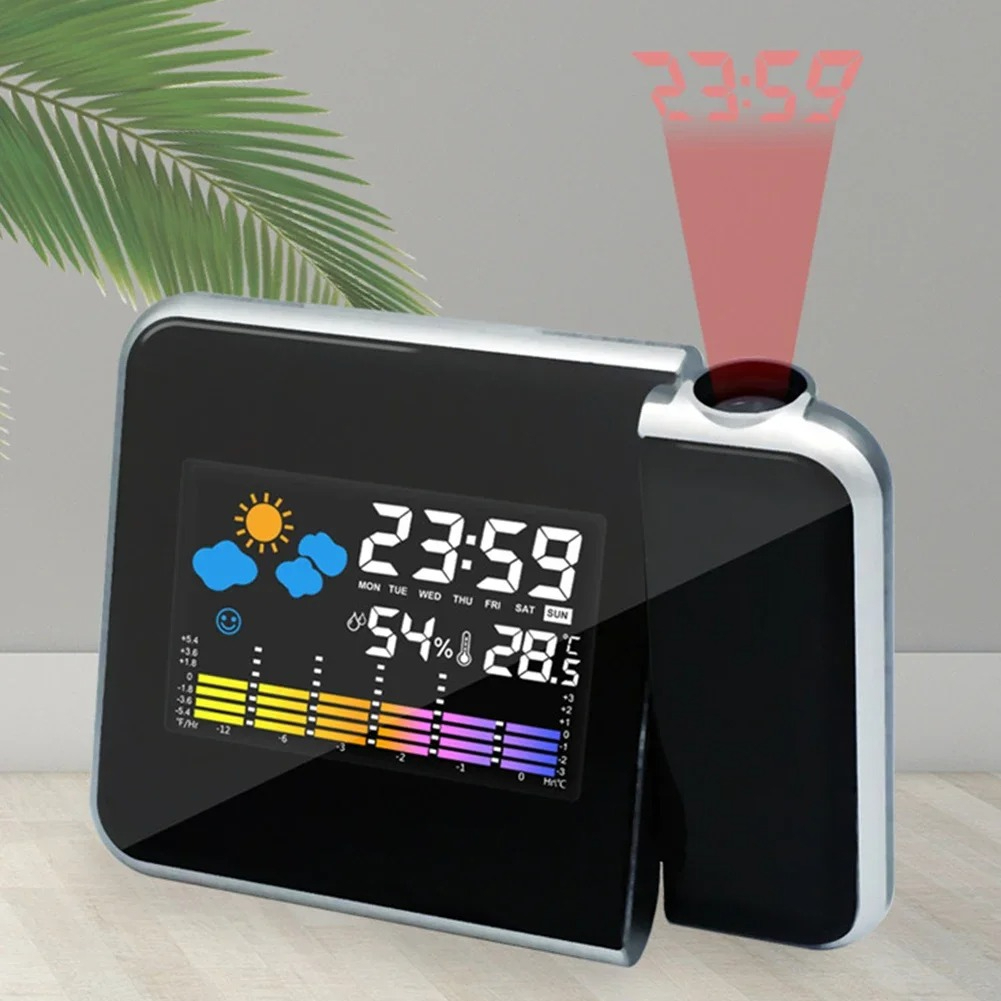 Led Desk Clock - Relógio Despertador LED com Projeção Rotativa,