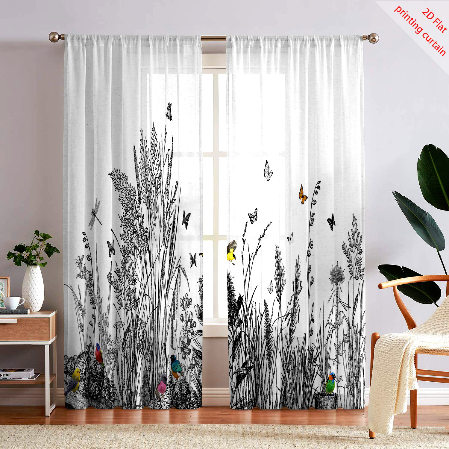 Home Office Windows - Cortina de Tela Transparente com Estampa
