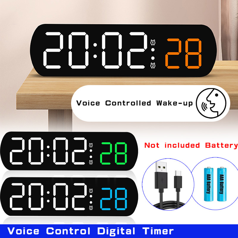 Led Desk Clock - Controle de voz digital despertador temporizador