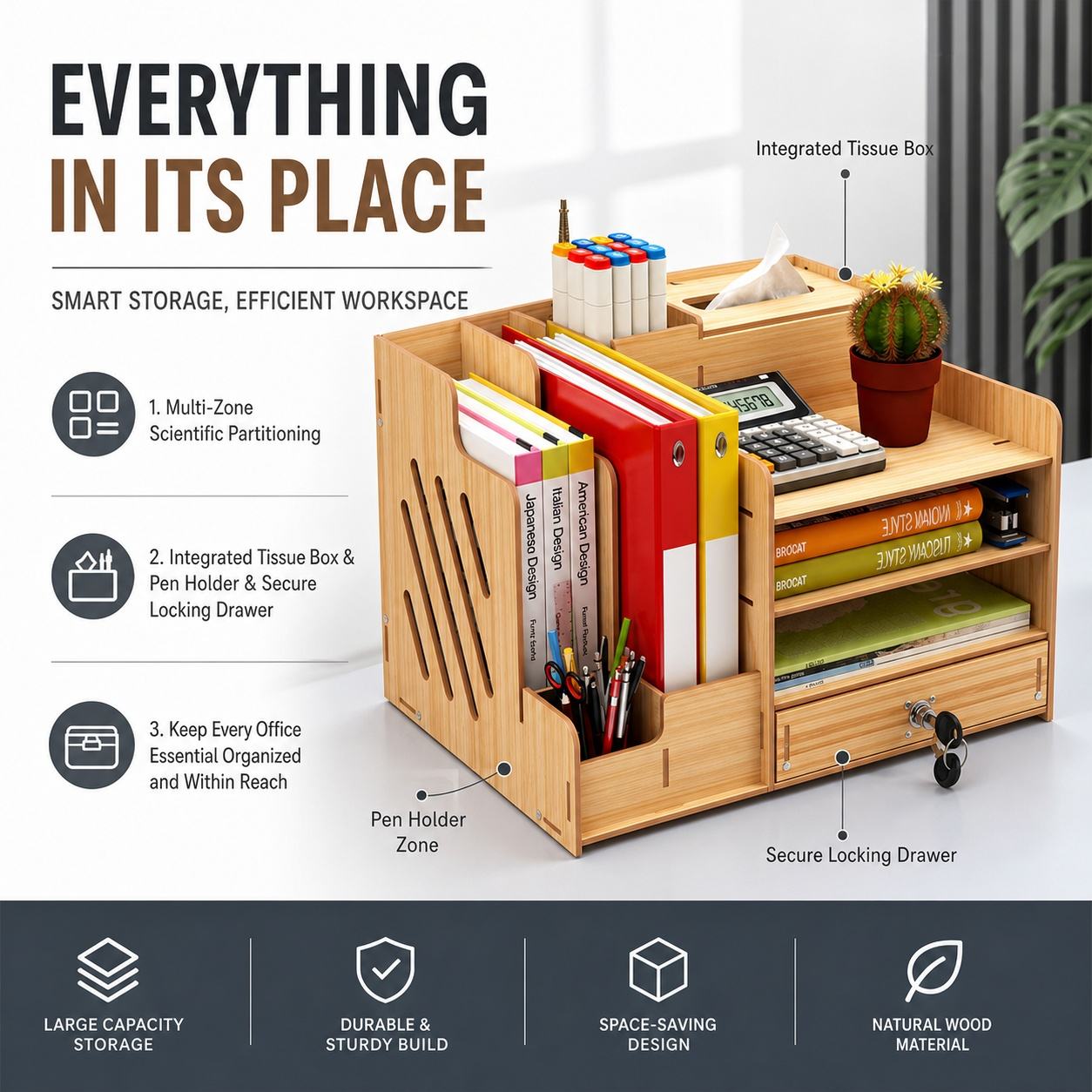 Organizador de Mesa em Madeira - Letter Tray Desk avaliação e preço