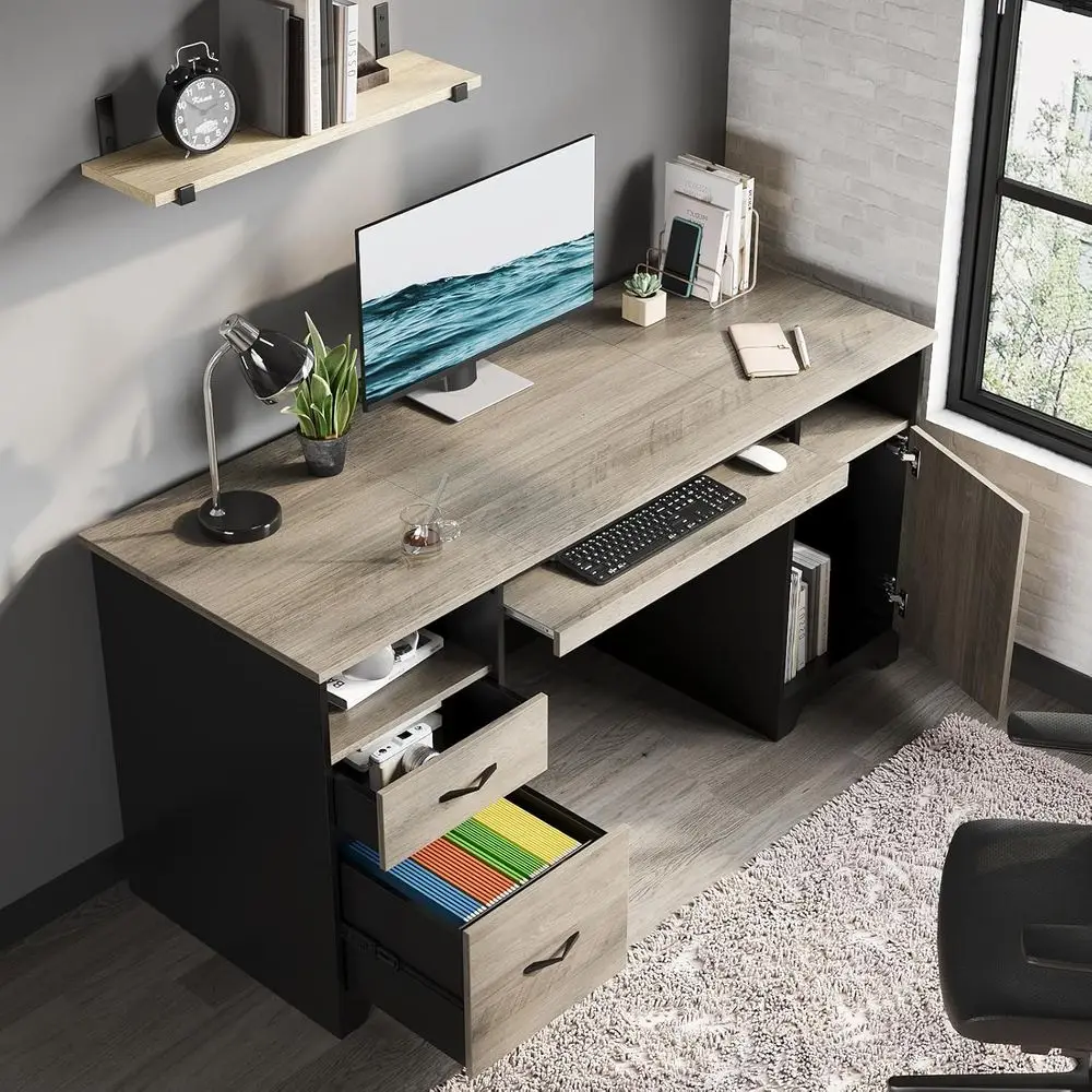 Mesa Executiva Cinza de 59 pol - Drawer Pedestal Cabinet avaliação e preço